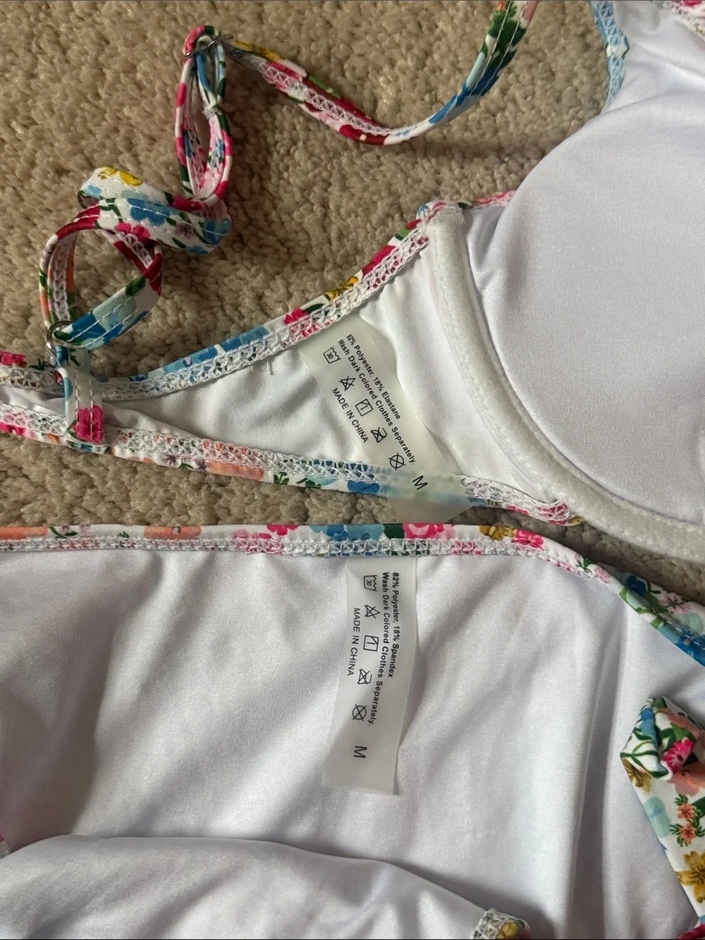 SHEIN Multicolor Floral Smocked Padded Underwire Bikini Set